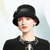 tanie czapki imprezowe-Czapki 100% wełna Melonik Kapelusz Fedora Ślub Herbaciane przyjęcie Elegancja Ślub Z Kokarda Czysty Kolor Winieta Nakrycia Głowy