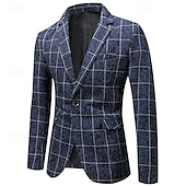 levne Pánské blejzry-Pánské Blejzr Obchod Koktejlový večírek Svatebnívečírek Módní Na běžné nošení Jaro &amp; podzim Polyester Pléd Knoflíky Kapsy Pohodlné Jednořadé Blejzr Černá Bílá Námořnická modř Šedá