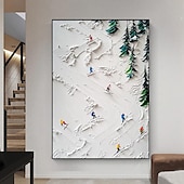 preiswerte Abstrakte Gemälde-handgemaltes 3D weißes Schneefeld Skifahren Leinwand Handgemälde Original Skifahrer Geschenk personalisiertes Winter Dekor strukturiertes Messergemälde Skikunst weißer Kiefernrahmen fertig zum