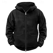 economico felpe con cappuccio da uomo di base-Per uomo Felpa con cappuccio Felpa con cappuccio a zip intera Felpa con cappuccio tattica Nero Blu marino Cachi Grigio Con cappuccio Liscio Compatto Sportivo Giornaliero Streetwear Fantastico