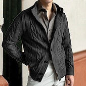preiswerte Herren Strickjacke-Herren Strickjacke Kurzer Pullover Gedrehtes Stricken Standard Knopf Feste Farbe Ständer Modisch Klassisch Urlaub Freizeitskleidung Bekleidung Herbst Winter Schwarz Kaki M L XL