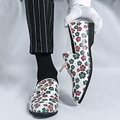 billiga Tillfällig-loafers med vitt blommönster för män med tofs och guldaccent – snygga vardags- och semiformella skor för moderiktiga outfits