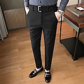preiswerte Schlank-Herren Abschlußfeier Anzughose Hose Chinos Tweed-Hosen Knöpfe Tasche Einfarbig Komfort Formell Party Arbeit Mode Klassicher Stil Schwarz Khaki Mikroelastisch