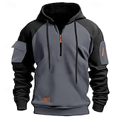 economico felpe con cappuccio da uomo di base-Per uomo Felpa con cappuccio Felpa con cappuccio e cerniera a un quarto Felpa con cappuccio tattica Nero Blu marino Cachi Grigio scuro Grigio Con cappuccio Color Block Compatto Sportivo Giornaliero