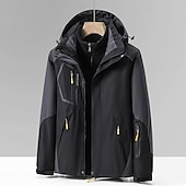 baratos Fleece &amp; Casacos 3 em 1-Homens Jaqueta Softshell Jaqueta de Trilha Inverno Ao ar livre Bloco de cor A Prova de Vento Impermeável Jaquetas 3-em-1 Jaquetas em Velocino Jaqueta corta-vento Viajar Cinzento Escuro Preto Marfim