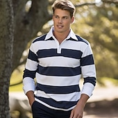 voordelige Rugbypolo voor heren-Voor heren Gestreept Rugby Poloshirts Lange mouw Poloshirt Kraag Zakelijk informeel Formeel Buiten Dagelijks gebruik Knop 3D-afdrukken Lente Herfst Winter Rood Int Blauw Groen