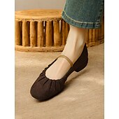 cheap Women&#039;s Flats-Women&#039;s Retro Brown Suede Flats – Elastic Strap Ballet Shoes with Pleated Detailing, Perfect for Casual Outings and Vintage-Inspired Fashion
