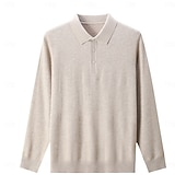 billiga Herrarnas Elite Tröjor &amp; Koftor-Herr Polo tröja Sticka Knappen uppåt Ensfärgat Polokrage Stickat Elegant Skola Formell Kläder Höst Vinter Svart Marinblå S M L