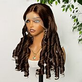 economico Parrucche lace front capelli veri-Parrucca in pizzo frontale con capelli umani castani 4# 13*4, capelli umani brasiliani, densità 180%
