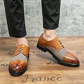 abordables Semi-formel-chaussures oxford pied-de-poule pour hommes - lacets en similicuir marron avec détails brogue et semelle robuste pour une tenue décontractée et formelle