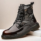 abordables Botas de combate-Botas de combate de piel sintética patentada para hombre: diseño con cordones de estilo militar con detalles de camuflaje, suela resistente para uso al aire libre y casual