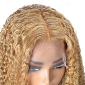 abordables Pelucas delanteras del cordón de cabello natural-Peluca de cabello humano n.° 27, 13 x 4, con encaje frontal, onda rizada, 180 % de alta densidad