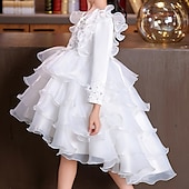 preiswerte Partykleider-kinderkleidung Mädchen Party Kleid Blume Langarm Hochzeit Besondere Anlässe Patchwork Zip bezaubernd Süß Baumwolle Polyester Asymmetrisch abendkleider Sommer Frühling Herbst 4-13 Jahre Weiß Rosa Rote