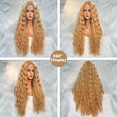preiswerte Trendige synthetische Perücken-synthetische Cosplay-Perücke, lange, trendige Perücke, hitzebeständige Faser, verworrenes, lockiges Haar, natürlich aussehend, leicht anzubringende Perücke für Frauen, Party, Cosplay, Halloween