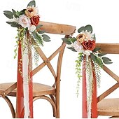 cheap Wedding Decorations-Wedding Aisle Decorations White Pew Flowers for Wedding Ceremony Party Chair Decor with Artificial Flowers Eucalyptus and Ribbons