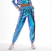 cheap Bottoms-1980s Hip Hop Shiny Metallic Pants Jogger Pants Color Block Women&#039;s Carnival Costume Carnival Mardi Gras Performance Party Pride Parade Adults&#039; Pants