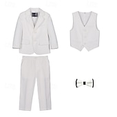 billiga Pojkes formella kostym-4 delar Ringbärarkostym Pojkar Barn Kostym Formell kostym Kavaj &amp; väst &amp; byxor &amp; slips Formell Fest Alla hjärtans dag Mode Häftig Ensfärgat Ficka Vit Vin Marinblå Polyester