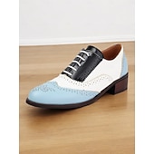 olcso 1950-es évek-női háromszínű brogue oxford cipő szárnyvéggel és alacsony sarkú - vintage formális lábbeli irodába és különleges alkalmakra
