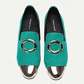 abordables Mocassins en cuir de qualité supérieure-mocassins en daim vert pour hommes avec bout métallique et boucle circulaire – chaussures habillées en cuir de vachette de qualité supérieure pour tenues formelles et décontractées