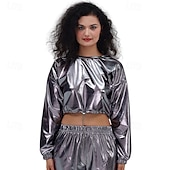 preiswerte Oberteile-1980er HipHop Glänzend Metallisch Bauchfreies Top Sweatshirt Disco Damen Karnevalskostüm Karneval Leistung Party Pride Parade Erwachsene Oberteil