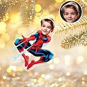 preiswerte Weihnachten-Personalisierte Foto-Hängeornamente Individuelles Spiderman Superhelden Kindergesicht Acryl 2D Weihnachtsbaumornamente hängender Autoschmuck Geschenke für Superhelden-Fans