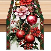 お買い得  クリスマスの装飾-クリスマステーブルランナー、お祝いのホリデーデコレーション、エレガントな季節のテーブルトップアクセント、ホリデーの集まりやダイニングに最適