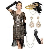 olcso Öltözetek-Retró Ordító 20-as évek 1920-as évek Déli Flapper ruha Felszerelések Koktélruha A nagy Gatsby Flapper lány Esküvői Vendég Flitter Rojt Női Farsangi jelmez 7 db Karácsony Mindszentek napja Farsang