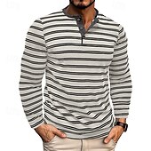 billige Uformell Henley T-skjorte-Herre T-skjorte med knapp T skjorte Henly-skjorte T-skjorter Langermet Henley Vår &amp; Vinter Stripet Mote Designer Grunnleggende Knapper Feriereise Gate Ut på byen Svart Hvit Kakifarget Topp T-skjorte