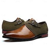 economico Semi-formale-scarpe da uomo con cinturino alla caviglia in pelle sintetica e pelle scamosciata bicolore – eleganti scarpe eleganti con fibbia per occasioni formali