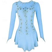 abordables Robes de Patinage Artistique-Figure Skating Dress Women's Girls' Ice Skating Dress Blue White Red High Elasticity Training Competition Skating Wear Classic Crystal / Rhinestone Long Sleeve Ice Skating Figure Skating