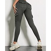 abordables Leggings et collants de yoga-Femmes Pantalon de yoga Leggings de yoga Poches multiples Taille haute Pilates Entraînement en salle Entraînement Collants Couleur Unie Noir gris foncé Vert Automne Des sports Tenues de Sport