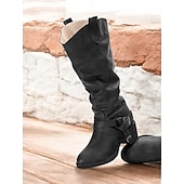 levne Cowboy &amp; Western Boots-dámské hnědé kozačky ke kolenům s detaily přezek a blokovým podpatkem – stylová obuv inspirovaná westernem pro běžné nošení i outdoorové outfity