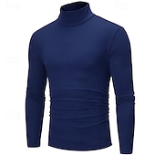 cheap Basic T shirts-Men&#039;s T Shirt Long Sleeve Shirt Mock Turtleneck Long Sleeve Rolled collar Plain Vintage Essential Street Black White Navy Blue Top Tee for Men