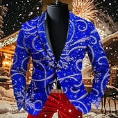 levne Vánoční scéna Outwear-Vánoce Pánské Vánoční vzor Kabát Sako Prodyšné Pohodlné umělecké Na běžné nošení Párty večerní šaty Denní Festival Knoflíky 3D tisk Multi kapsa Podzim zima Přehnutý Dlouhý rukáv Černá Rubínov