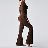billiga Set och One-Pieces-Dam Jumpsuit Träningsdräkt Onesie Utsvängda byxben Ensfärgat Kroppsdräkt Byxdress Svart Kaffe Yoga Kondition Gymträning Andningsfunktion Mjuk Långärmad Sport Sportkläder Elastisk Smal