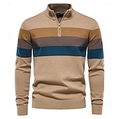 economico Maglioni e Cardigan Elite da Uomo-Per uomo Felpa Maglione Maglieria A Coste Maglia Top Regolari Cerniera Blocco di colori Collo ripiegato Maglieria Neutro All&#039;aperto Abbigliamento Primavera &amp; Autunno Nero Blu marino S M L