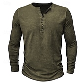 tanie Casualowa koszulka Henley-Męskie Koszula Henley Koszulka Koszulka z długim rękawem Równina Henley Ulica Urlop Długi rękaw Odzież 100% bawełna Zabytkowe Moda Podstawowy