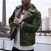 preiswerte Lederjacken-Herren Lederjacke Kunstlederjacke Fleecejacke Sherpa-Jacke Täglich Urlaub warm Tasche Vlies Herbst Winter Glatt Modisch Strassenmode Kargen Standard Schwarz Braun Grün Jacken