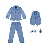 billiga Pojkes formella kostym-3/4/5 stycken Ringbärarkostym Pojkar Barn Kostym Formell kostym Kavaj &amp; väst &amp; byxor Formell Fest Alla hjärtans dag Mode Häftig Rutig Ficka Blå Polyester
