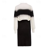 preiswerte Pullover-Koordinaten-Damen Pullover-Koords Elegant Modisch Täglich Farbblock Gerippt Rundhalsausschnitt Vordertasche Langarm Normale Oberteile Stricken Arbeit Schwarz Rosa Herbst Winter
