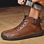economico Stivaletti alla caviglia-stivaletti casual da uomo in similpelle marrone - design con lacci, cinturino regolabile e suola antiscivolo per il comfort quotidiano