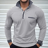 preiswerte Klassisches Poloshirt für Herren-Herren Poloshirts Golf Poloshirts Strasse Geschäft Kargen Klassisch Langarm Modisch Basic Patchwork Tasche Farbblock Herbst Winter Jahreszeiten Regular Fit Hellblau Babyblau Schwarz Weiß Burgunderrot