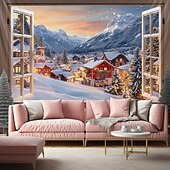 olcso karácsonyi gobelin lóg-karácsonyi díszek függő gobelin ablak kilátás fal művészet karácsonyi nagy kárpit falfestmény dekoráció fénykép háttér takaró függöny otthon hálószoba nappali dekoráció