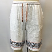 baratos Feriado-Homens Calção Shorts de linho Shorts de verão Shorts de praia Patchwork Com Cordão Cintura elástica Tecido Respirável Comprimento do joelho Férias Feriado Praia Moda Casual Branco