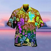 お買い得  鳥と動物-男性用 トロピカル風 蛍光性 シャツ アロハシャツ キャンプシャツ 半袖 シャツ 折襟 ファッション ハワイアン デザイナー ストリート カジュアル 日常 イエロー ルビーレッド ライトパープル 3Dプリント S M L