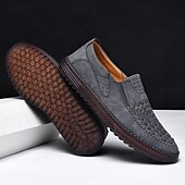 levne Pánské nazouváky a mokasíny-pánské prodyšné slip-on mokasíny - perforovaná ležérní obuv z umělého semiše s tkanými detaily a protiskluzovou podrážkou