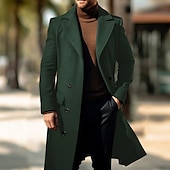 billiga Trenchcoat för män-Herr Rock Trenchcoat Lång trenchcoat Dagligen Semester Höst vinter Polyester Vindtät Mjuk Ytterkläder Kläder Mode Klassisk Slät Ficka Kavajslag Dubbelknäppt
