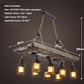 abordables Suspension-95cm LED longue bande rétro lustre en bois avec abat-jour en verre corde suspension 8 têtes blanc chaud lumières luminaire décoratif rétro rustique antique plafonnier AC110V AC220V