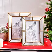 cheap Statues-Mirror-Edged Resin Photo Frame, 6x8 Inch Decorative Display Frame for Tabletop, Stylish Accent for Home and Office Décor