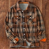 economico giacca camicia da uomo-Per uomo Fiocco di neve Camicia di flanella Giacca da camicia Sovracamicia Manica lunga Informale Esterno Strada Autunno inverno Collo ripiegabile Bottoni Tasche Stampa Blu Marrone